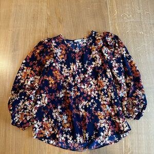 Chic Soul | Floral Women's Top - Navy and Orange